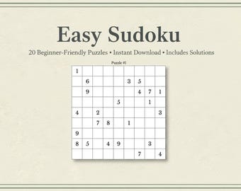 Sudoku Printable: 20 Easy Large Print Puzzles | Beginner PDF Download