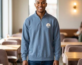 Quarter Zip Unisex Sweatshirt, Embroidered Lighthouse Logo | Comfort Colors® Long Sleeve