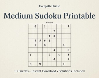 Medium Sudoku Puzzles – 10 Pack Logic Brain Teaser (PDF Download)