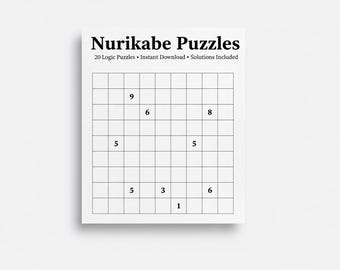 Nurikabe Puzzle, 20 Logic Grids With Solutions | Printable PDF