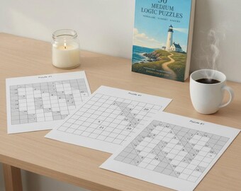 Logic Puzzles Printable Pack, 30 Medium Sudoku Kakuro Nurikabe Instant Download