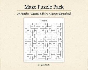 Rectangular Maze Puzzles – 10 Brain Games, Solutions Included (Digital Download)