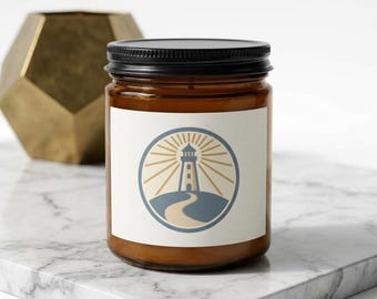 Candle Set with Lighthouse Logo, Amber Glass, Matches and Wick Trimmer