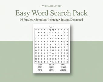 Easy Word Search Puzzles Pack – 10 Relaxing Brain Games (Instant Download)