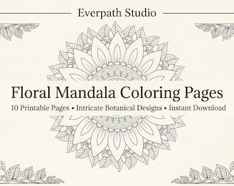 Floral Mandala Coloring Pages – Botanical Garden Scenes (Instant Download)