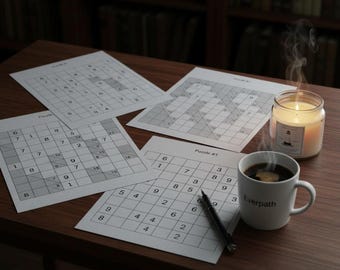 Hard Logic Puzzles, Printable Sudoku, Kakuro And Nurikabe Instant Download