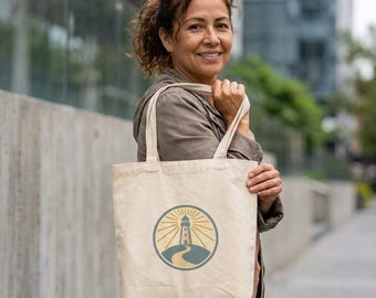 Canvas Tote, Natural Cotton With Lighthouse Logo | Reusable Everyday Carry