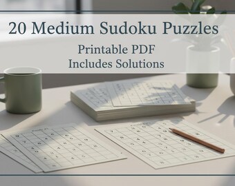 Sudoku di livello medio – Pacchetto da 20 puzzle in formato PDF stampabile (download digitale)