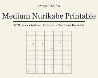 Medium Nurikabe Printable Puzzle Pack – Logic Brain Teaser (Instant Download)