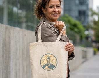 Lighthouse Logo Tote Bag | Coastal Nautical Beach Canvas