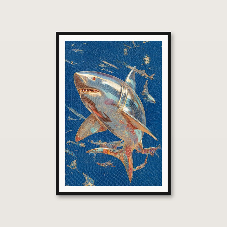 Surrealistiska konsttryck med haj, portal och maneter | Drömsk kustgalleriset (digital nedladdning) bild 2