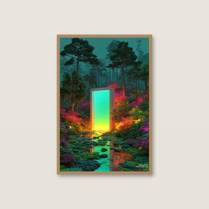 Surrealistische muurdecoratieset | Neonbos, Boho-portret, Glitch-bergen (digitale download) afbeelding 7