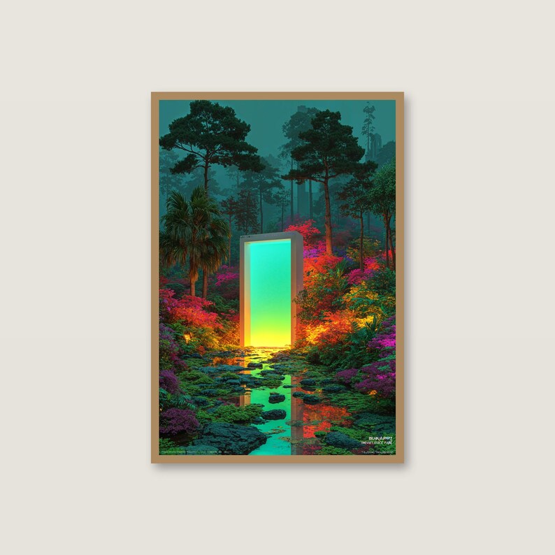Surrealistische muurdecoratieset | Neonbos, Boho-portret, Glitch-bergen (digitale download) afbeelding 7