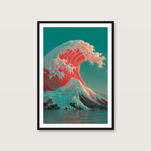 Pink Neon Wave Art Print | Japanese Ocean Poster (Digital Download) image 1