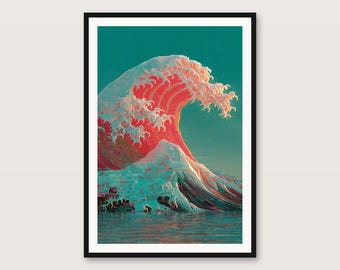 Pink Neon Wave Art Print | Japanese Ocean Poster (Digital Download)