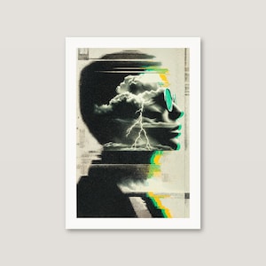 Surreal Storm Head Print | Glitch Collage Lightning Poster (Digital Download) image 4