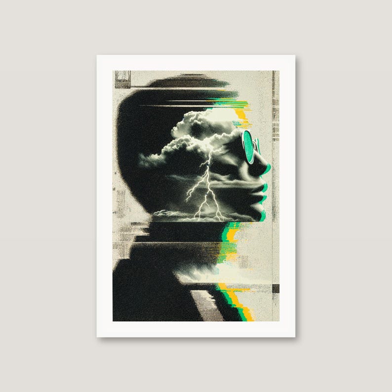 Surreal Storm Head Print | Glitch Collage Lightning Poster (Digital Download) image 4