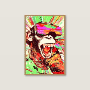 Affiche pop art « Singe hurlant en réalité virtuelle » | Décoration murale humoristique pour gamers (Téléchargement numérique) image 2