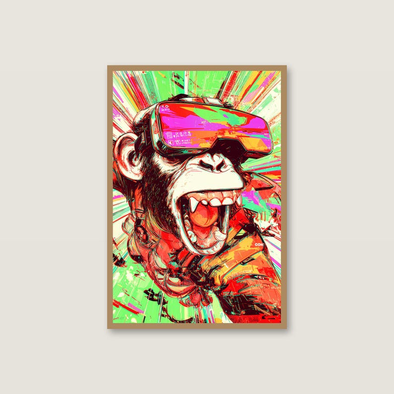 Affiche pop art « Singe hurlant en réalité virtuelle » | Décoration murale humoristique pour gamers (Téléchargement numérique) image 2