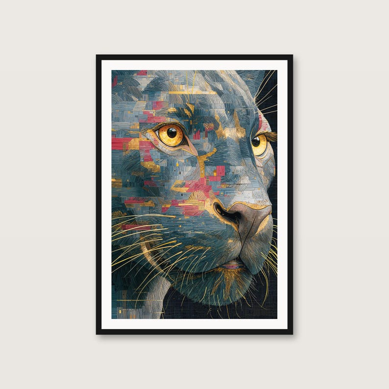 Glitch Panther Kunstdruck | Psychedelisches Großkatzen-Mosaikposter (Digitaler Download) Bild 1