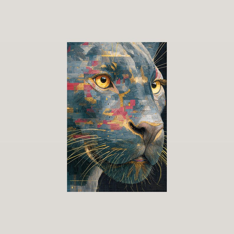 Glitch Panther Kunstdruck | Psychedelisches Großkatzen-Mosaikposter (Digitaler Download) Bild 3