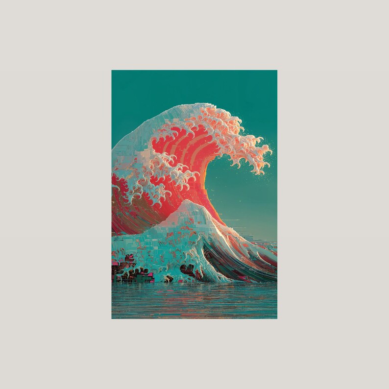Pink Neon Wave Art Print | Japanese Ocean Poster (Digital Download) image 3