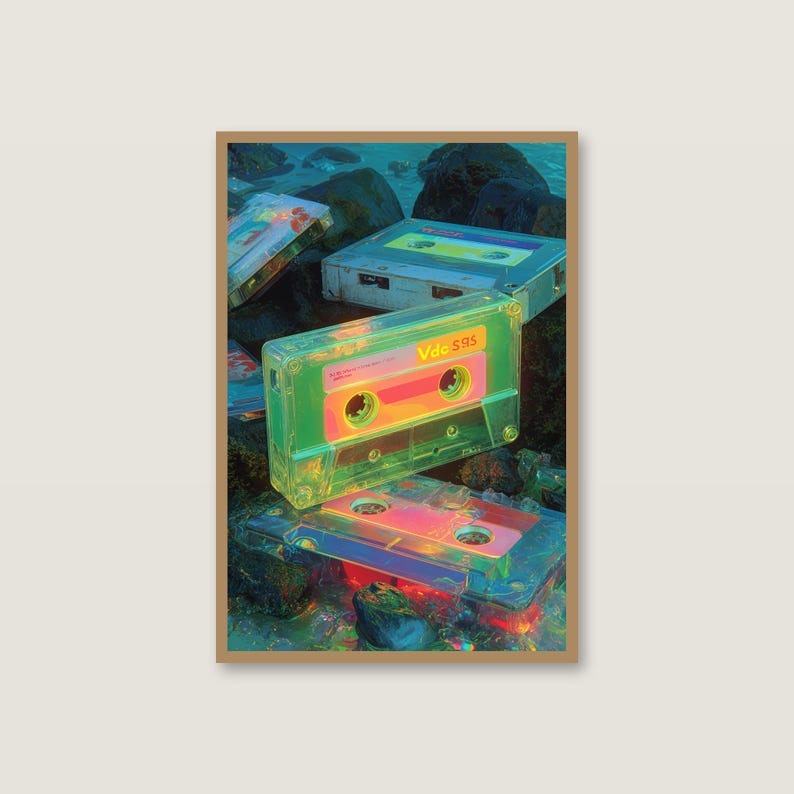 Retro Cassette Wall Art | Synthwave Neon Printable Poster (Digital Download) image 2