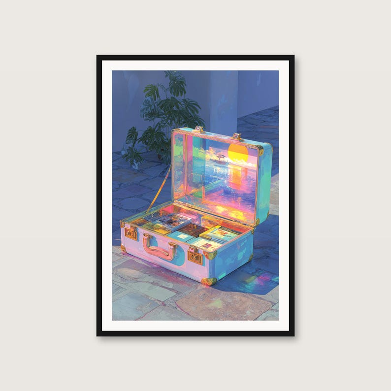 Glowing Suitcase Surreal Art Print | Dreamcore Collage Poster (Digital Download) image 1
