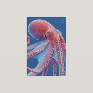 Rosa bläckfiskritningskonst | Sci-fi-schematisk affisch (digital nedladdning) bild 3