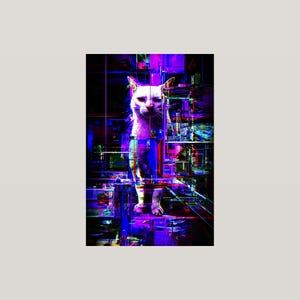 グリッチキャットのウォールアート｜サイバーパンクネオンポスター｜ゲーミングルームの装飾（デジタルダウンロード） 画像 3