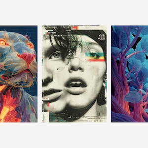 Maximalist Collage Wall Art Set | Panther, Punk Portrait, Neon Botanical Posters (Digital Download) image 1