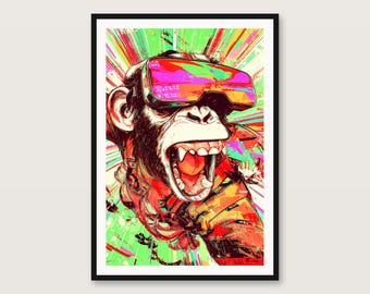 Screaming VR Monkey Pop Art Print | Funny Tech Gamer Wall Art (Digital Download)