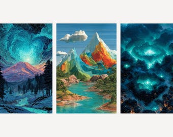 Celestial Landscape Art Prints | Cosmic Ethereal Boho Gallery Wall Decor (Digital Download)