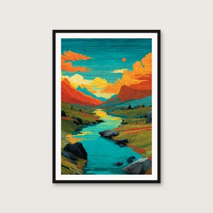 Lámina con paisaje de la costa neón / Arte mural bohemio cósmico y etéreo (descarga digital) imagen 1