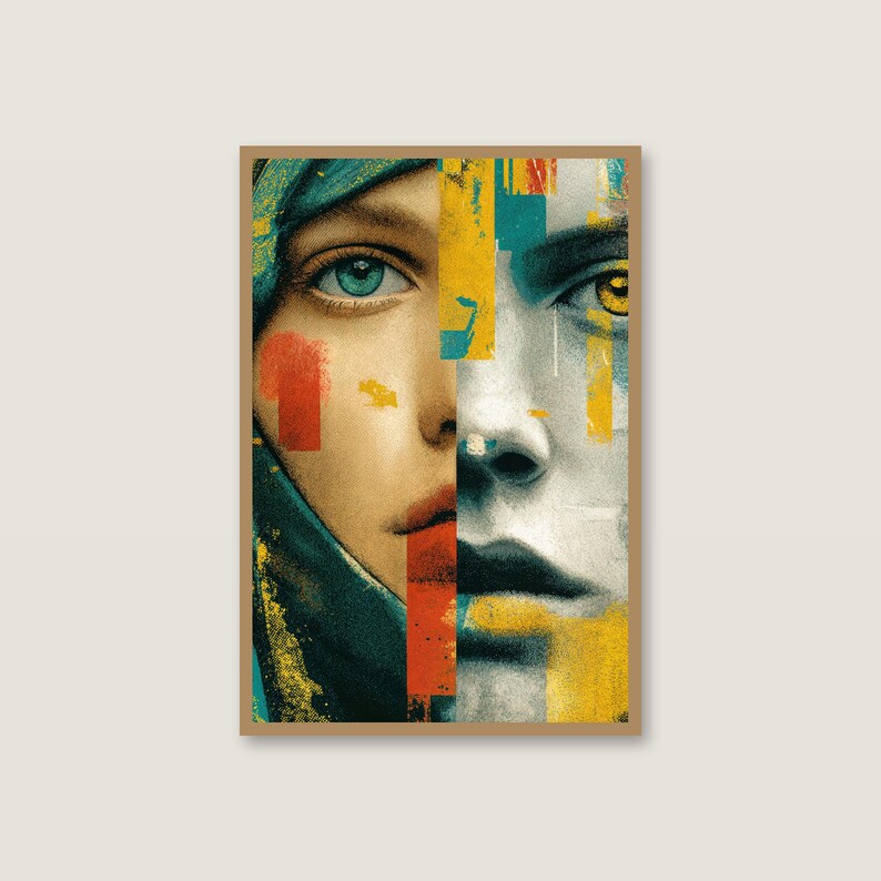 Split Face Psychedelic Art Print | Bold Maximalist Pop Poster (Digital Download) image 2