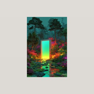 Surrealistische muurdecoratieset | Neonbos, Boho-portret, Glitch-bergen (digitale download) afbeelding 8