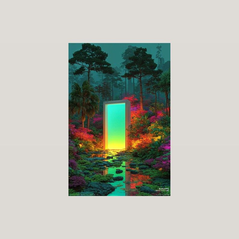 Surrealistische muurdecoratieset | Neonbos, Boho-portret, Glitch-bergen (digitale download) afbeelding 8