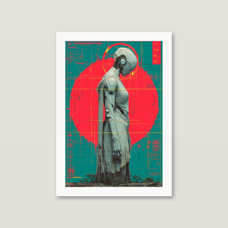 Lámina de estatua retrofuturista / Arte mural synthwave neón cyberpunk (descarga digital) imagen 4