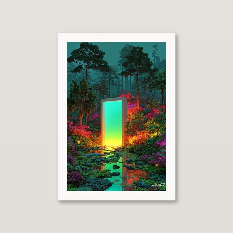 Surrealistische muurdecoratieset | Neonbos, Boho-portret, Glitch-bergen (digitale download) afbeelding 9