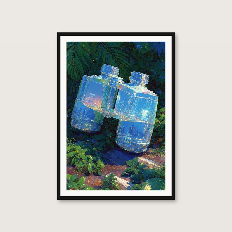 Surrealistiskt konsttryck med kristallkikare | Djungelbotaniskt stilleben (digital nedladdning) bild 1