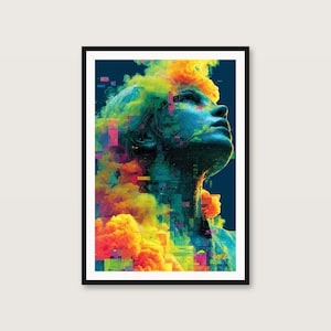 Psychedelic Woman Portrait Print | Colorful Smoke Wall Art (Digital Download) image 1