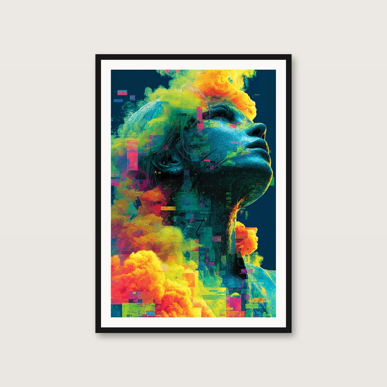 Psychedelic Woman Portrait Print | Colorful Smoke Wall Art (Digital Download) image 1