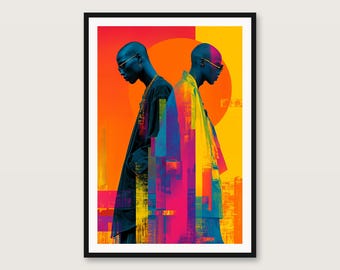 Pop-Art-Druck „Dualität“ | Poster „Zwei Figuren im Colorblock-Stil“ (Digitaler Download)