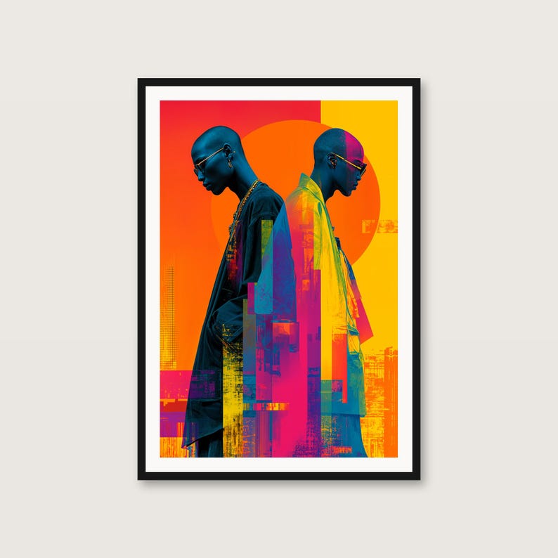 Duality Pop Art Print | Two Figures Colorblock Poster (Digital Download) image 1