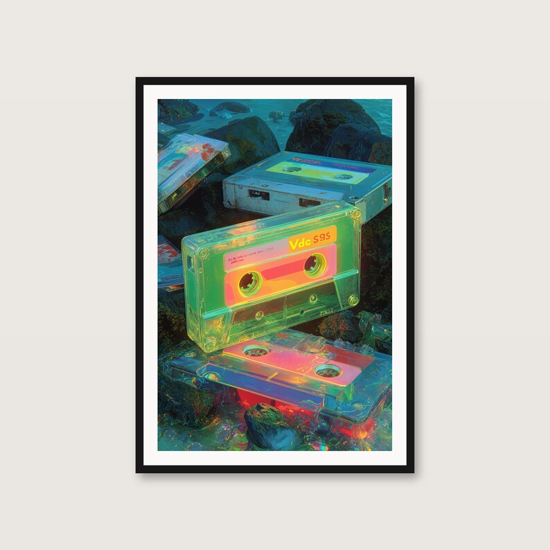 Retro Cassette Wall Art | Synthwave Neon Printable Poster (Digital Download) image 1