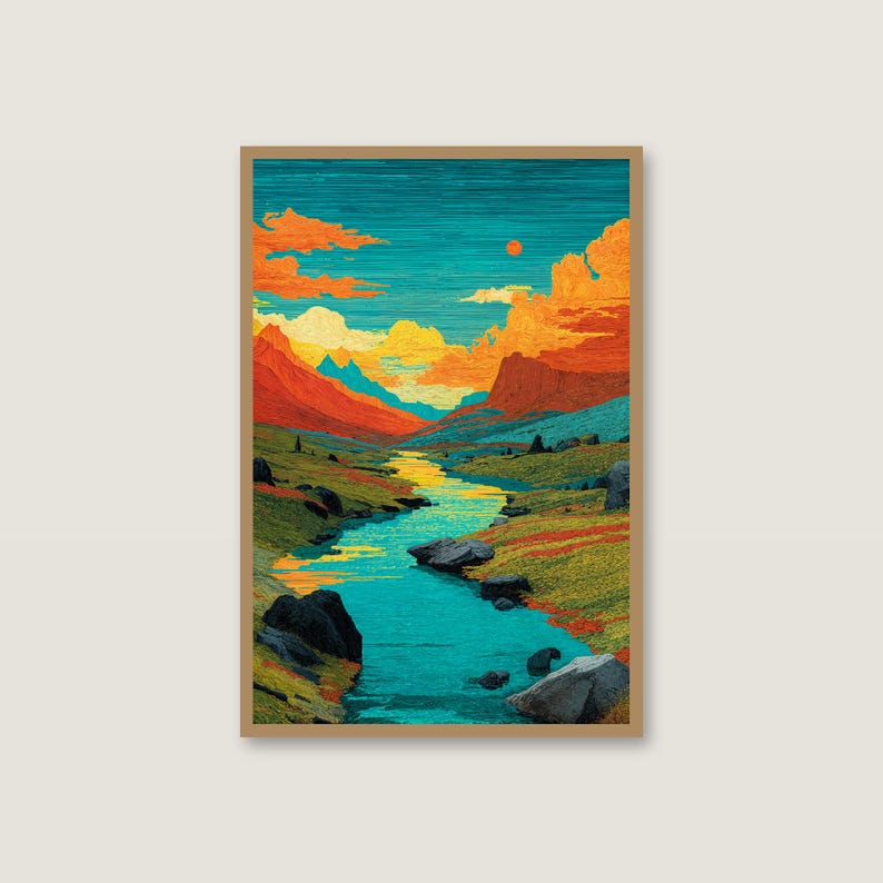 Lámina con paisaje de la costa neón / Arte mural bohemio cósmico y etéreo (descarga digital) imagen 2