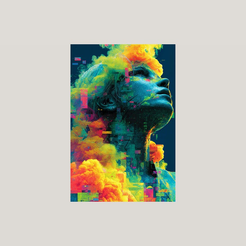 Psychedelic Woman Portrait Print | Colorful Smoke Wall Art (Digital Download) image 3