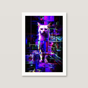 グリッチキャットのウォールアート｜サイバーパンクネオンポスター｜ゲーミングルームの装飾（デジタルダウンロード） 画像 4
