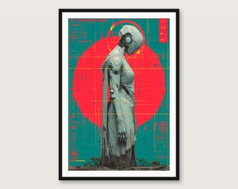 Retro Futuristic Statue Print | Synthwave Neon Cyberpunk Wall Art (Digital Download)