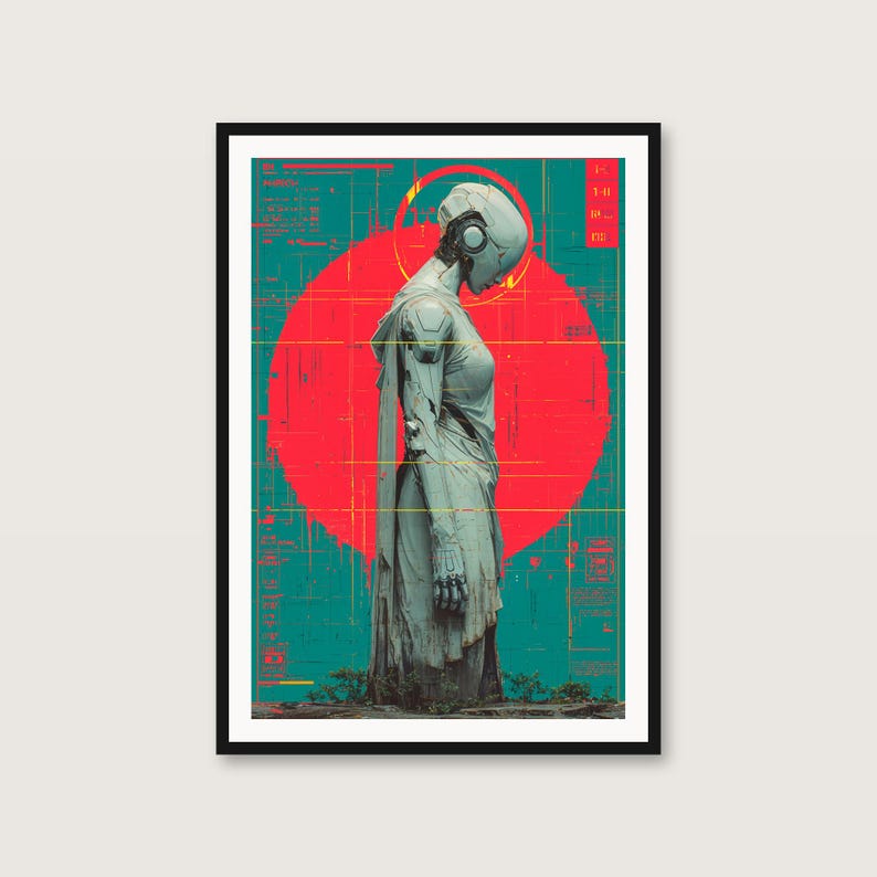 Lámina de estatua retrofuturista / Arte mural synthwave neón cyberpunk (descarga digital) imagen 1